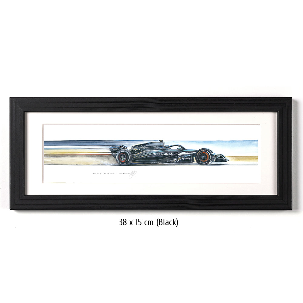 Mercedes AMG Petronas F1 Limited Edition George Russell Racing Car Framed Print Artwork - 38 x 15cm