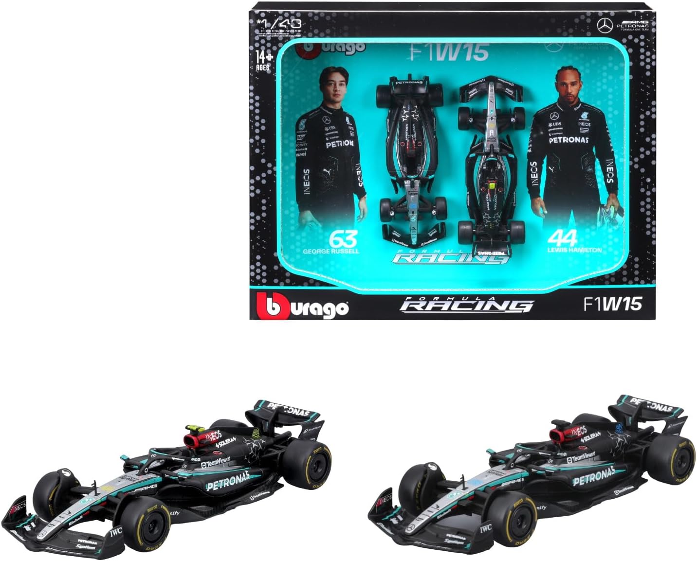 Mercedes AMG Petronas F1 Two Car Set 1/43 Scale Model Racing Car