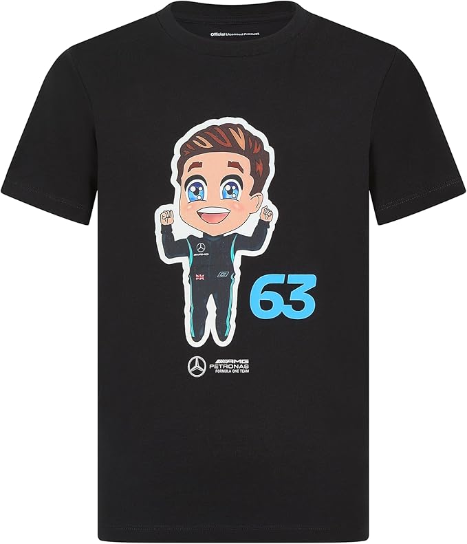 Mercedes AMG Petronas F1 Team George Russell Caricature Kids T-Shirt