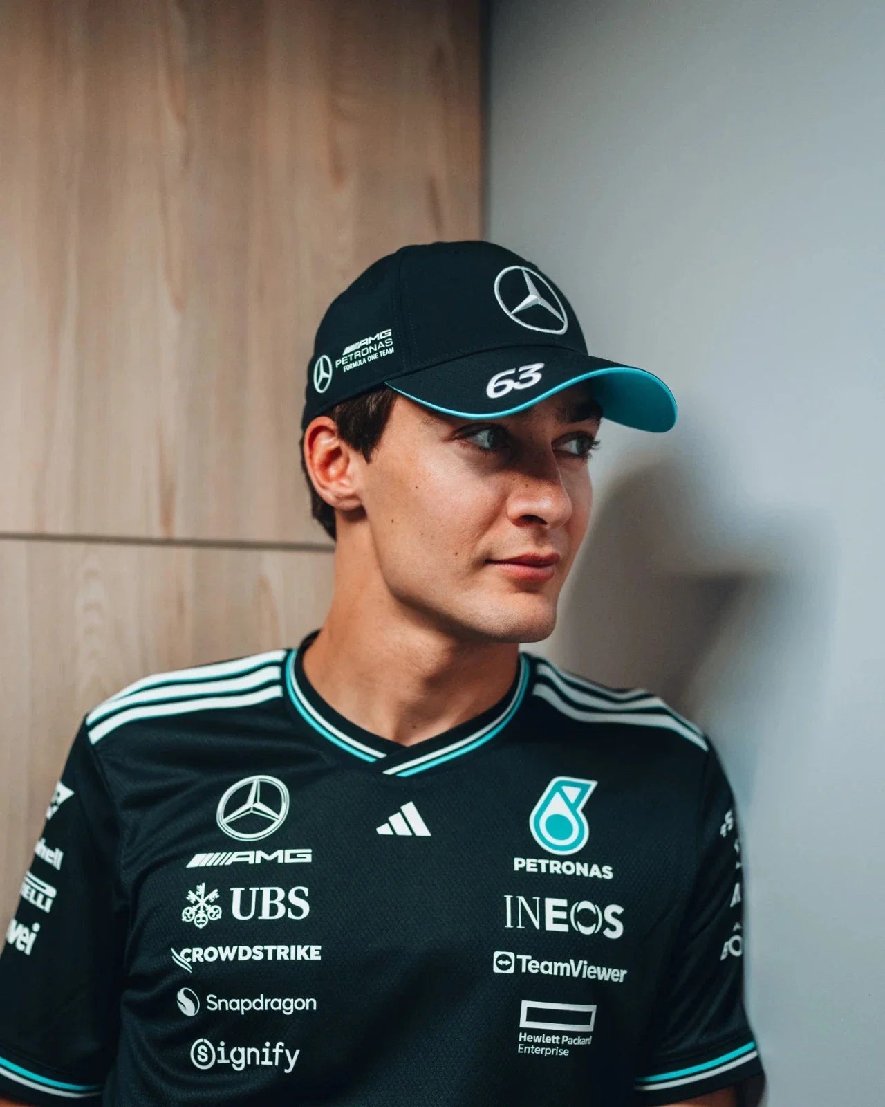 Mercedes AMG Petronas F1 Team 2025 Adidas George Russell Drivers Baseball Cap