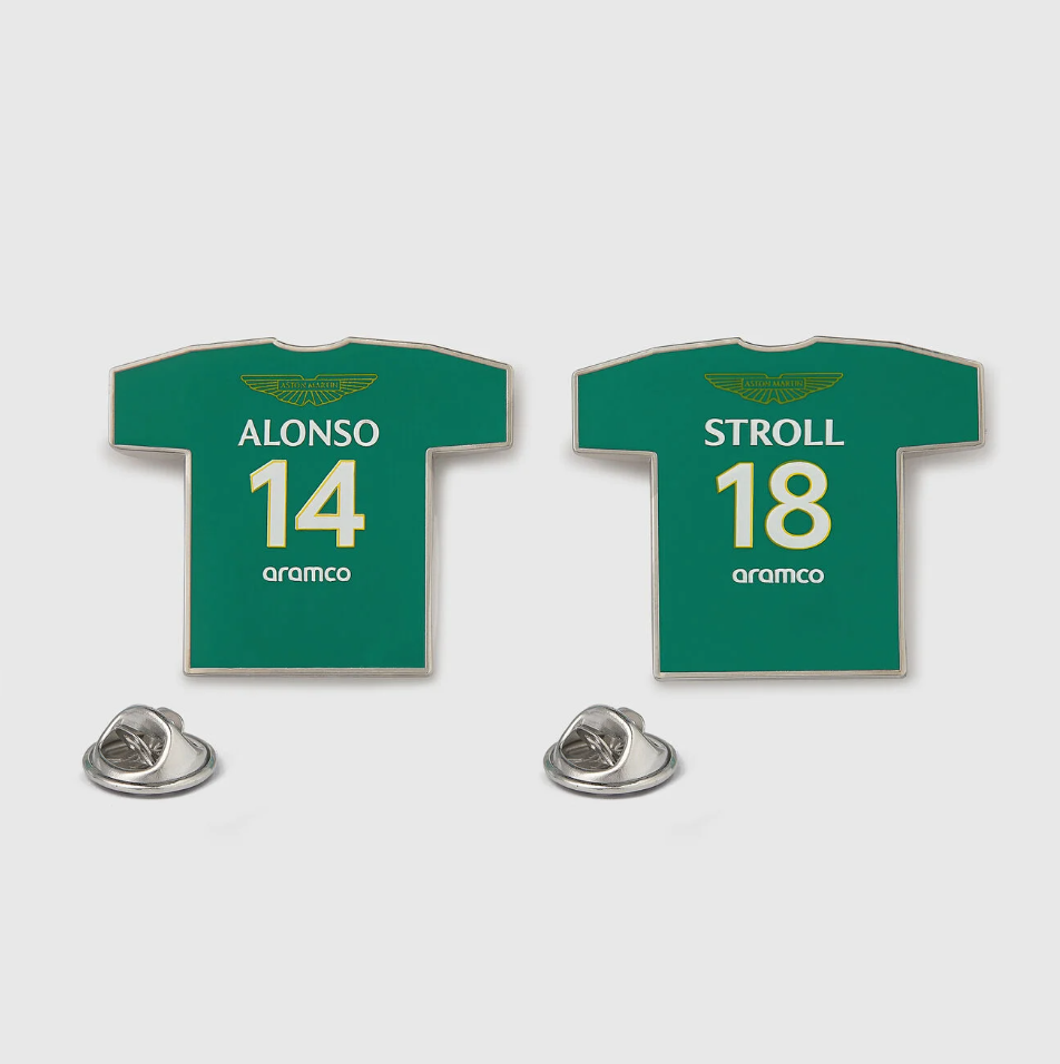 Aston Martin F1 Team Official Fernando Alonso Lance Stroll Driver Pin Badges